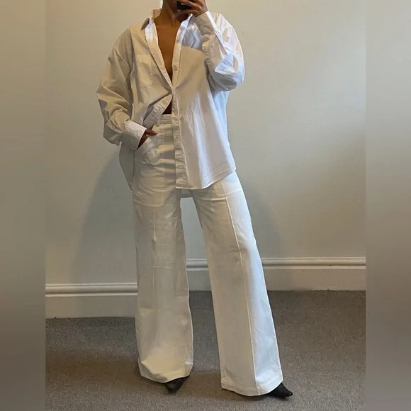 Sandro Pants Jumpsuits Sandro Wide Leg Ivorywhite Trouser